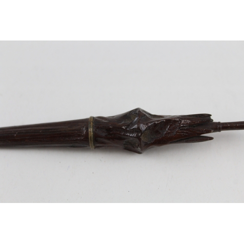 491 - Antique Novelty Wooden Black Forest Umbrella / Parasol Needle Case