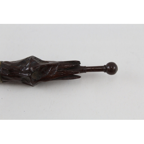 491 - Antique Novelty Wooden Black Forest Umbrella / Parasol Needle Case