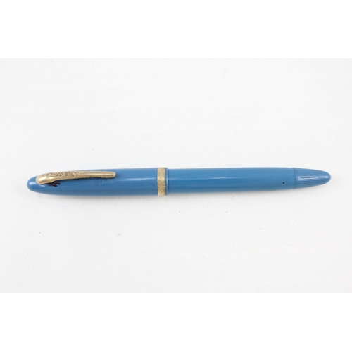 496 - Vintage Sheaffer Snorkel Blue Cased Fountain Pen w/ 14ct Gold Nib WRITING