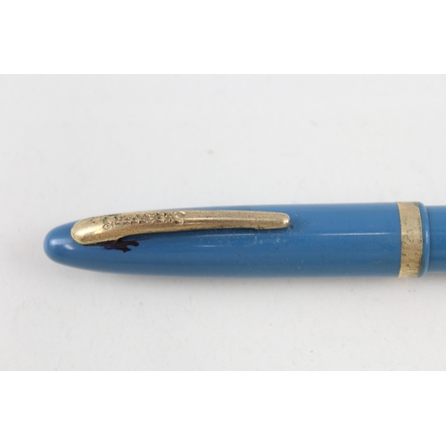 496 - Vintage Sheaffer Snorkel Blue Cased Fountain Pen w/ 14ct Gold Nib WRITING