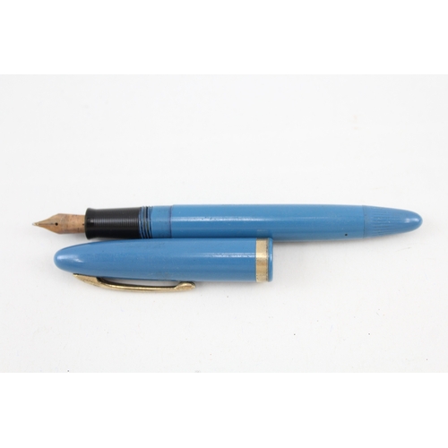 496 - Vintage Sheaffer Snorkel Blue Cased Fountain Pen w/ 14ct Gold Nib WRITING