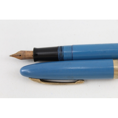 496 - Vintage Sheaffer Snorkel Blue Cased Fountain Pen w/ 14ct Gold Nib WRITING