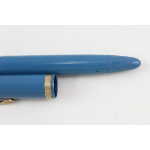 496 - Vintage Sheaffer Snorkel Blue Cased Fountain Pen w/ 14ct Gold Nib WRITING