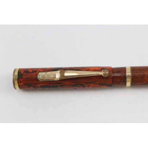 499 - Vintage Mabie Todd Self Filler Wood Effect Fountain Pen w/ 14ct Gold Nib WRITING