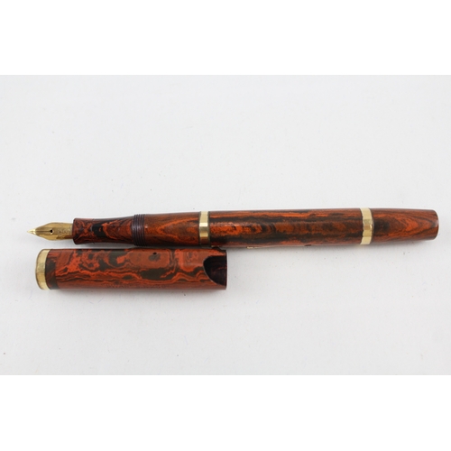 499 - Vintage Mabie Todd Self Filler Wood Effect Fountain Pen w/ 14ct Gold Nib WRITING