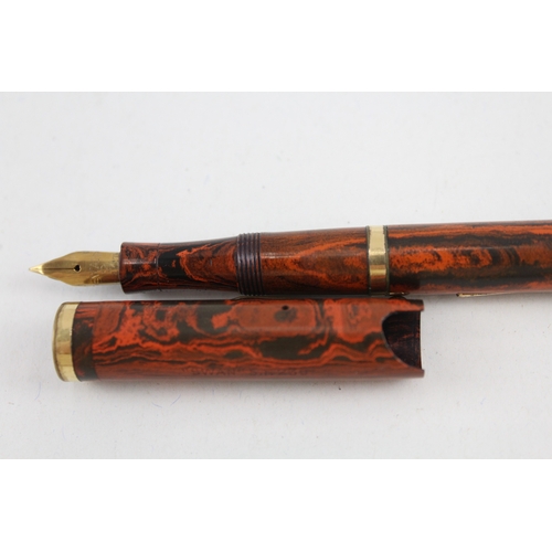 499 - Vintage Mabie Todd Self Filler Wood Effect Fountain Pen w/ 14ct Gold Nib WRITING