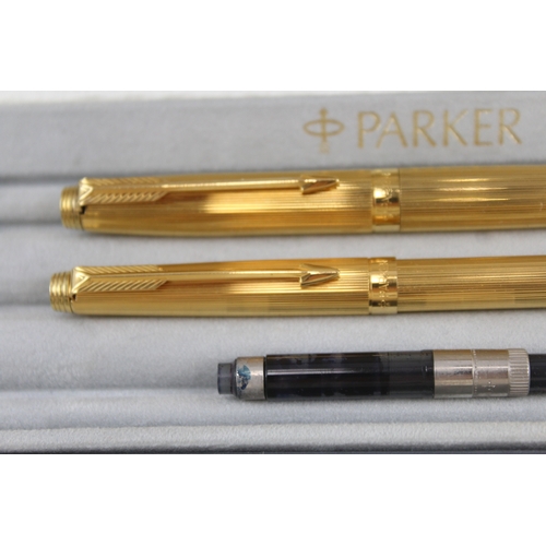 500 - Vintage Parker 75 Gold Plated Fountain Pen w/ 14ct Gold Nib, Ballpoint, Box Etc