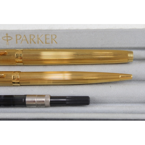 500 - Vintage Parker 75 Gold Plated Fountain Pen w/ 14ct Gold Nib, Ballpoint, Box Etc