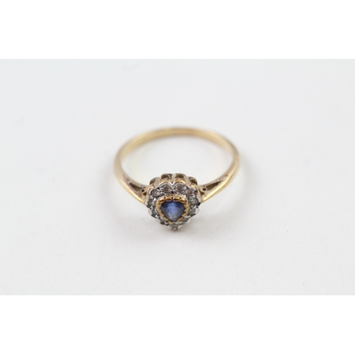 60 - 9ct gold sapphire & cubic zirconia heart ring (2g) Size  N 1/2