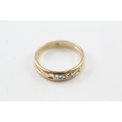 76 - 9ct gold diamond 'Love' band ring (2.3g) Size  Q