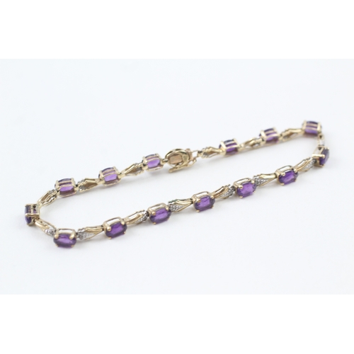 81 - 9ct gold amethyst and diamond tennis bracelet (6g)