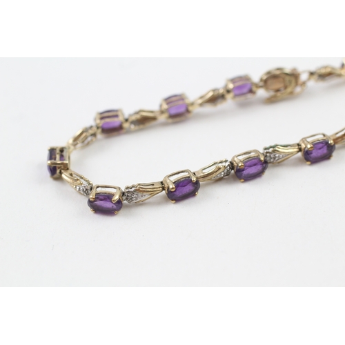 81 - 9ct gold amethyst and diamond tennis bracelet (6g)