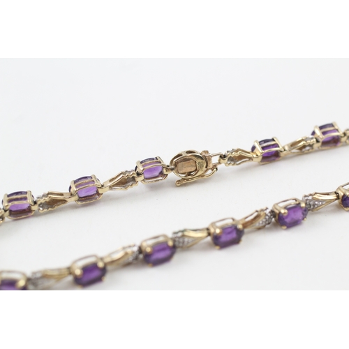 81 - 9ct gold amethyst and diamond tennis bracelet (6g)