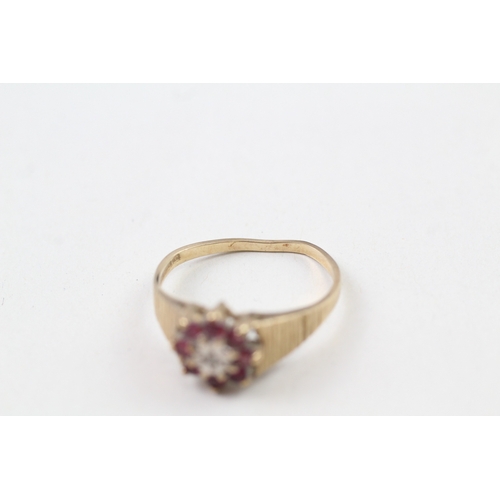 82 - 9ct gold vintage ruby and diamond cluster dress ring (2.2g) AS SEEN - MISHAPEN Size  O