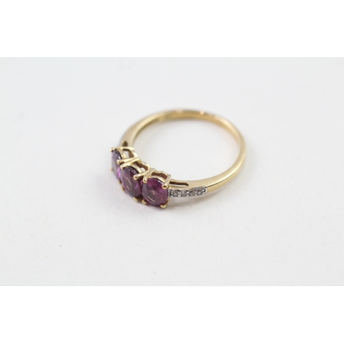 85 - 9ct gold purple garnet & diamond dress ring (1.9g) Size  N 1/2