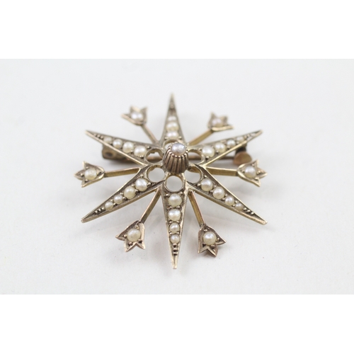 86 - 9ct gold antique seed pearl brooch (3.5g)