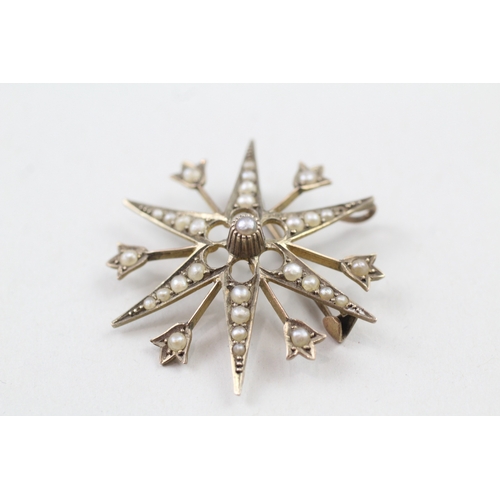 86 - 9ct gold antique seed pearl brooch (3.5g)