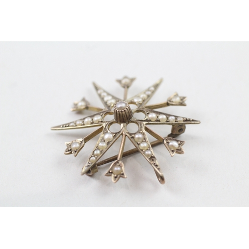 86 - 9ct gold antique seed pearl brooch (3.5g)