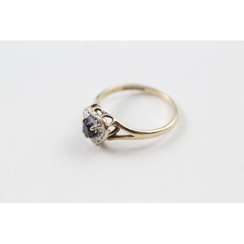 88 - 9ct gold vintage sapphire and diamond halo heart dress ring (1.6g) Size  M