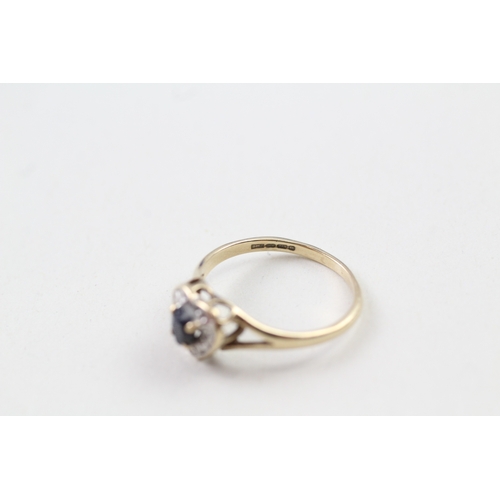 88 - 9ct gold vintage sapphire and diamond halo heart dress ring (1.6g) Size  M