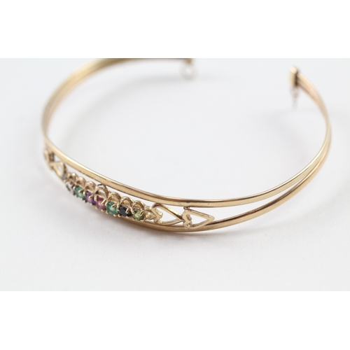 94 - 9ct gold 'DEAREST' gemstone bangle inc. diamond, emerald, amethyst, ruby, sapphire & tourmaline (5.3... 