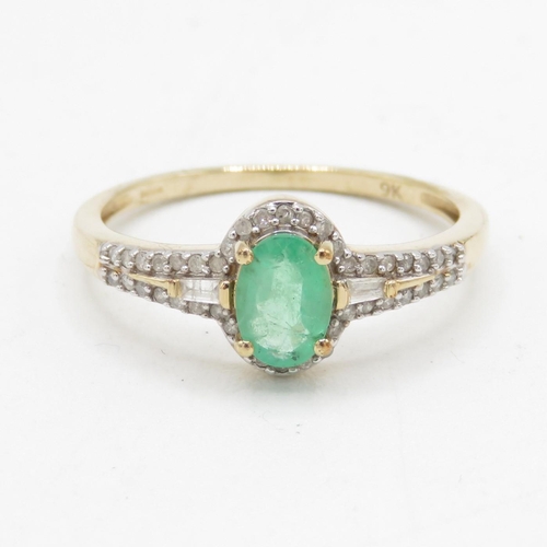 2 - 9ct Gold Diamond and Emerald Ring (2.2g) Size T