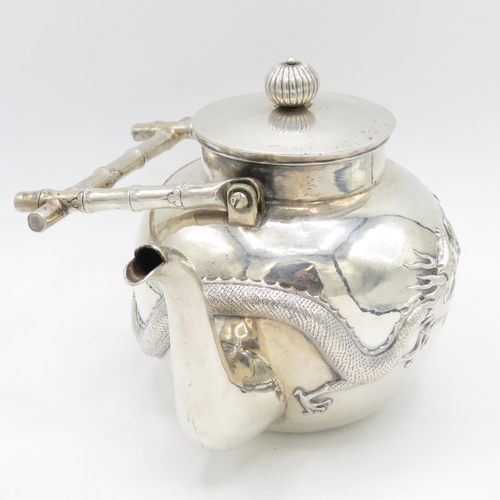 353 - CS Chinese Silver Tea Pot, Cream Jug and Sugar Bowl (850g)