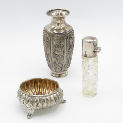 356 - HC Chinese Silver Vase and 2 x Misc Pots (58g)