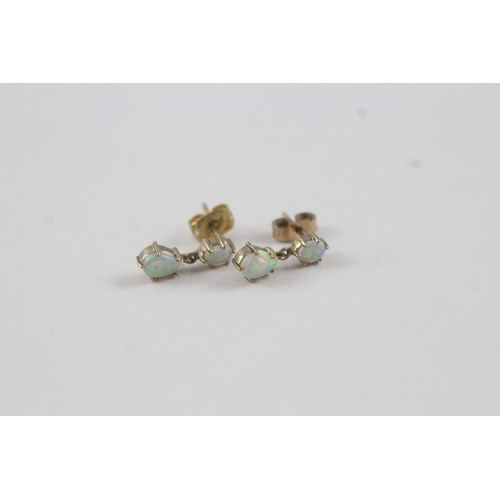 113 - 9ct gold opal drop earrings with posts (1.3g)