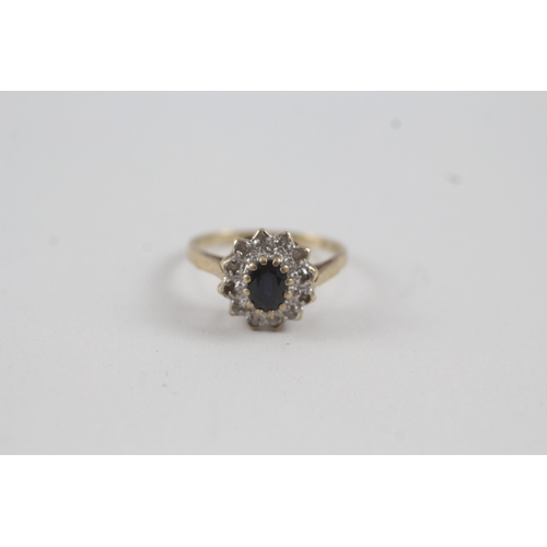 12 - 9ct gold vintage sapphire and diamond halo dress ring (2.1g) Size  M 1/2