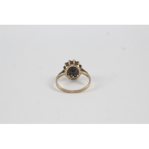 12 - 9ct gold vintage sapphire and diamond halo dress ring (2.1g) Size  M 1/2