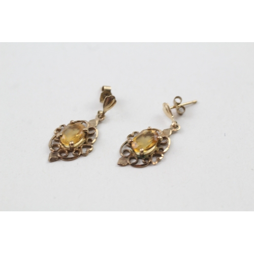 14 - 9ct gold vintage citrine drop earrings with posts (1.7g)