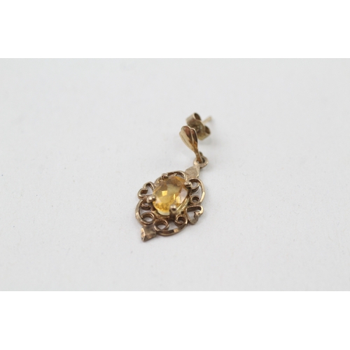 14 - 9ct gold vintage citrine drop earrings with posts (1.7g)