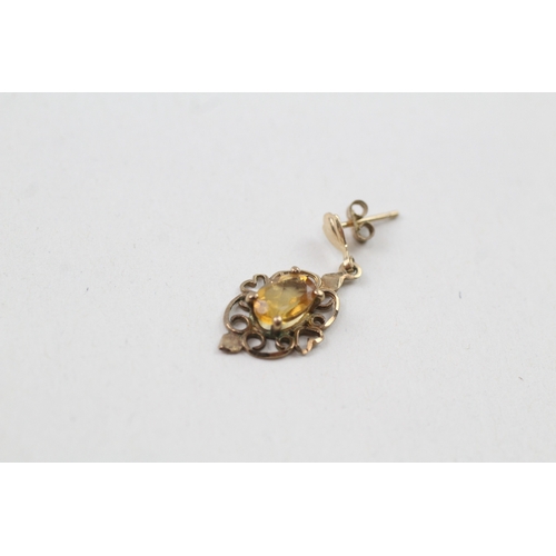 14 - 9ct gold vintage citrine drop earrings with posts (1.7g)