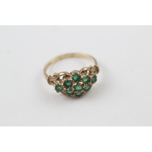 16 - 9ct gold vintage emerald cluster dress ring (2.9g) Size  P