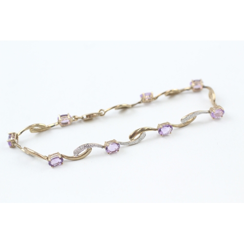 22 - 9ct gold amethyst and diamond bracelet (6.2g)