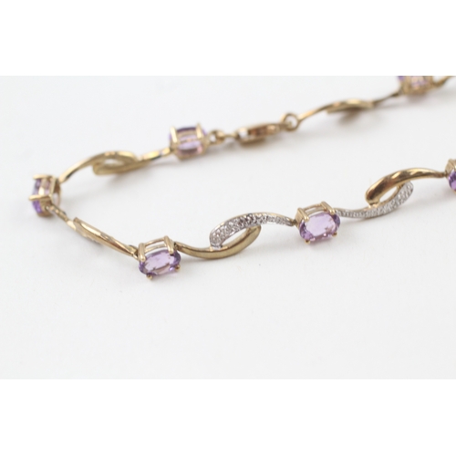 22 - 9ct gold amethyst and diamond bracelet (6.2g)