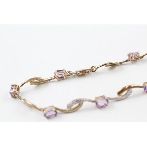 22 - 9ct gold amethyst and diamond bracelet (6.2g)