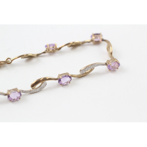 22 - 9ct gold amethyst and diamond bracelet (6.2g)