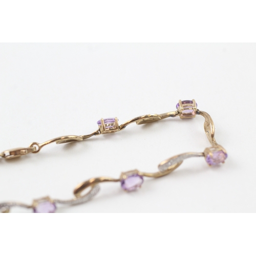 22 - 9ct gold amethyst and diamond bracelet (6.2g)