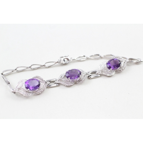 26 - 9ct gold amethyst & diamond bracelet (5.1g)