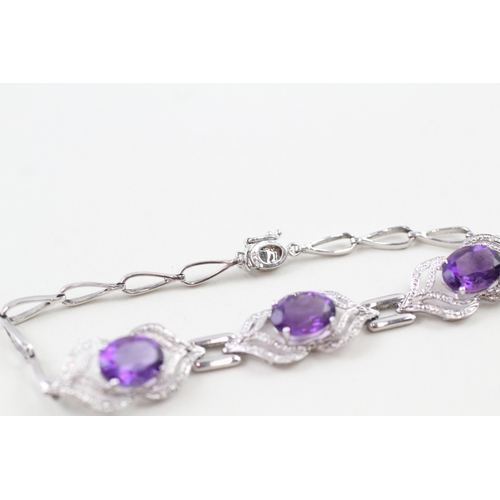 26 - 9ct gold amethyst & diamond bracelet (5.1g)