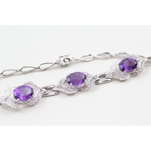 26 - 9ct gold amethyst & diamond bracelet (5.1g)