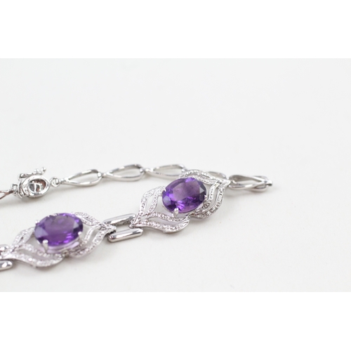 26 - 9ct gold amethyst & diamond bracelet (5.1g)