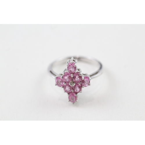 28 - 9ct gold pink sapphire & diamond ring (3.5g) Size  N