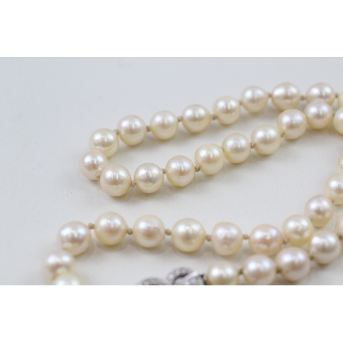 3 - 18ct gold pearl necklace with diamond clasp (25.7g)