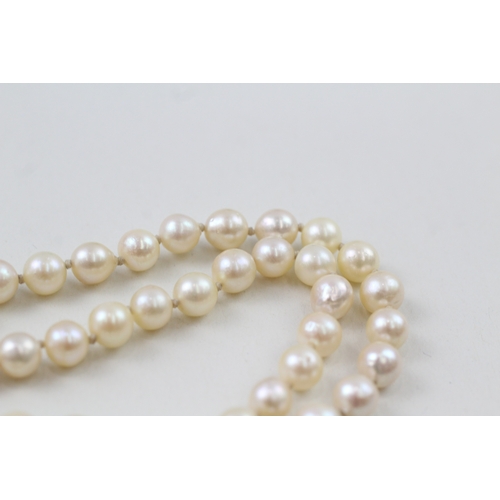 3 - 18ct gold pearl necklace with diamond clasp (25.7g)