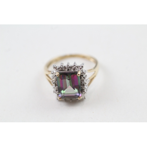 32 - 9ct gold diamond & mystic topaz cluster ring (2.6g) Size  K