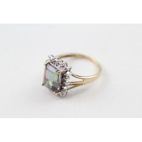 32 - 9ct gold diamond & mystic topaz cluster ring (2.6g) Size  K