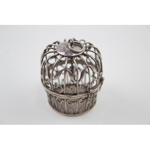 341 - Antique / Vintage .925 Sterling Silver Novelty Bird Cage Pendant Trinket Box 30g